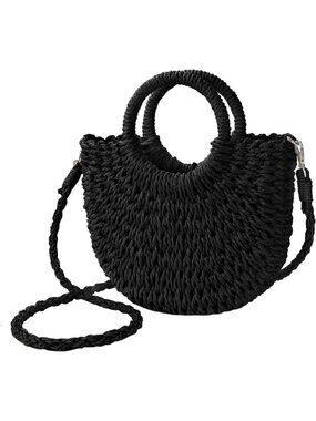 Women's Black Beach Woven Crossbody Bags Top Handle Satchel Purse for Summer